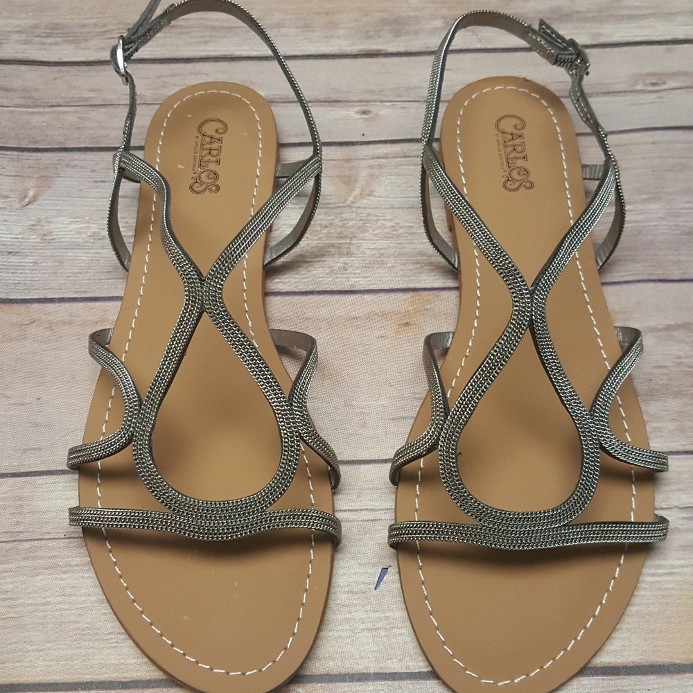 NWT Carlos Santana Pewter Chain Sandals